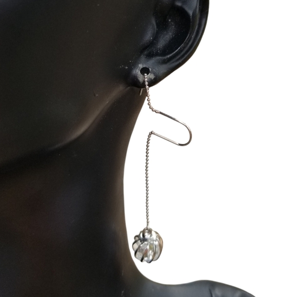SILVERPLATED ABSTRACT DESIGN CAGED CRYSTAL BALL DROP EARRINGS - Picture 1 of 7